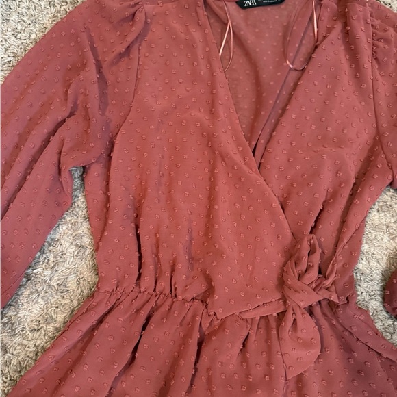 Zara Women's Rust Wrap Dress - Picture 2 of 3